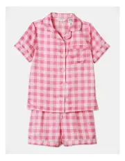 [Tilii] Satin Check Short Sleeve Pyjama Set in Light Pink