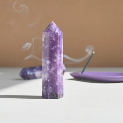 Natural Lepidolite Gemstone Tower Single Point Obelisk Crystal Home Decoration