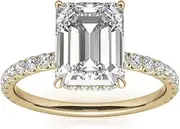 [Generic] ZIVAH 2.5 CT Emerald Cut Moissanite Engagement Ring, Hidden Halo, Diamond Accented Band, Available in 10K/14K Solid Gold In Yellow, White and Rose colors, Yellow Gold, Moissanite