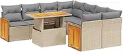 vidaxl - Beige Modular Garden Furniture Set with Cushions, 9 Piece Rattan Outdoor Patio Seating with Adjustable Tabletop, Weather-Resistant Sofa Lounge for Garden, Terrace & Backyard
