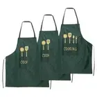 3pcs Bib Apron 72x65cm Unisex Cooking Aprons with 2 Pockets, Dark Green