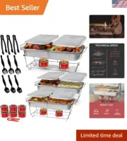 Large Disposable Chafing Dish Set 33-Pc Buffet Food Warmer Crocks Utensils