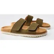 Mens Olive Faux Suede Double Strap Skater Sole Sandal