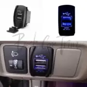 Car Dual USB Power Charger Carling ARB Jack Blue LED Light Boat 12V 24V Socket