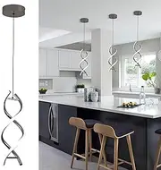 GEADI Modern LED Pendant Light Fixture, 24W Spiral LED Chandelier, Adjustable Island Light Fixture for Living Room Bedroom Kitchen, 1 Pack (6000K White Light, Black)