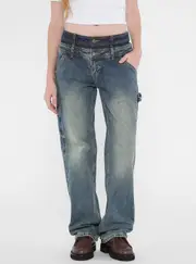 GUESS ORIGINALS Double Waistband Carpenter Jeans in Grey Size: 30, Cotton