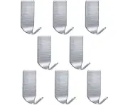 Strong Adhesive Wall Hooks Wall Mounts Stainless Steel Waterproof Hooks - 8 Pieces