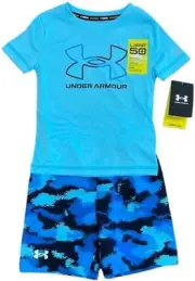 Under Armour Boy’s 2-Piece Swim Set Sky Blue Camo UPF 50 Size 4