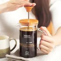 在飛比找ETMall東森購物網優惠-MAVO橄欖木咖啡壺 玻璃法壓壺/家用法式濾壓壺 耐熱沖茶器