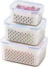 Homiliky 3Pcs Fruit Storage Containers for Fridge with Removable Colanders,Leakproof Food Storage Containers Food Storage Containers with Lid for Salad Berry Lettuce Vegetables Meat Keeper