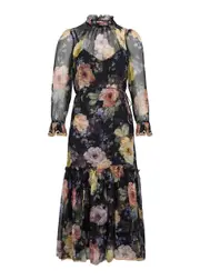 Zimmermann Luminosity Floral-print Plissé Silk Midi Dress - Black - 2 2