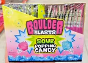 Full Box 24x Packets Boulder Blasts Cotton Candy Sour Popping Candy | .35oz
