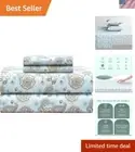 Hotel Quality Full Bed Sheets Set - Ultra Soft Percale with Aqua Paisley Design