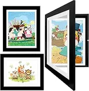 Picture Frame Children's Drawings A4, Children's Art Picture Frame for Opening, Folding Picture Frame with Magnetic Front Opening, Three Colours (Black)