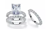 EMERALD CUT CZ BRIDAL 2 RING SET BAND PLATINUM STERLING SILVER 6 7 8 9 10