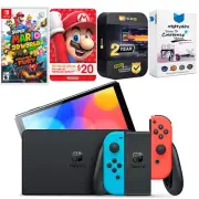 Nintendo Switch Neon Red/Blue OLED + Super Mario 3D World + $20 eShop Gift Card
