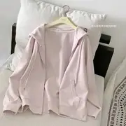 Henley Plain Lace Trim Ribbed Crop Camisole Top / Drawstring Waist Mini A-Line Skirt / Zip-Up Hoodie Hoodie - Pink - XS