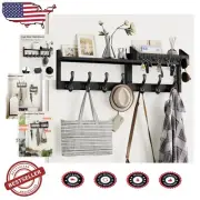 Elegant Pine Wood Coat Rack with 7 Hooks & Shelf - Stylish Entryway Organizer