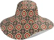 [Yoogain] Geometric Red Black Floral Foldable Womens Wide Brim Sun hat for Outdoor Decorative Wide Brim Visor hat for Womens Running Elegant sombreros para Mujer para el sol, Geometric Red Black Floral, One