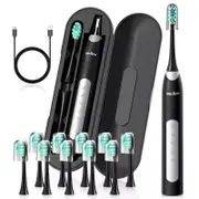 SEJOY Sonic Rechargeable Electric Toothbrush 5 Modes 10 Brush Heads Travel Case