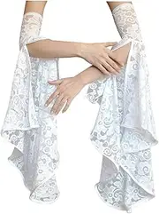 [L'VOW] Women's 1 Pair Gothic Black Lace Sleeves Witch Gloves Victorian Lace Arm Sleeve Vampire Accessory