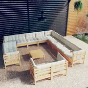 14 Piece Garden Lounge Set with Cream Cushions Solid Pinewood vidaXL