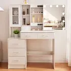 Vanity Makeup Dressing Table Desk Set with 5 Drawer and 10 LED Sliding Mirror
