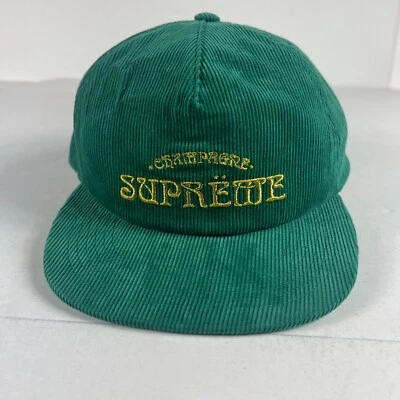 Supreme 5 panel Corduroy Snap Back Adjustable OS Green Champagne Embroidered Hat