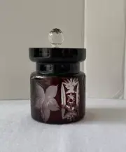 Vintage Romanian Ruby Red Cut to Clear Crystal Sugar Condiment Jam Jar NEW