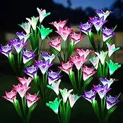 WdtPro Solar Outdoor Lights Garden Decorative 10 Pack, Waterproof Solar Garden Lights with 40 Lily Flowers, Multi-Color Changing Outdoor Solar Lights for Yard Outside Decorations