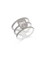 Bloomingdale's Fine Collection Diamond Round & Baguette Triple Row Ring in 14K White Gold, 0.75 tcw
