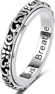 [LYTTMAB] S925 Sterling Silver Spinner Ring for Anxiety Women Men Girlfriend Daughter,Vintage Fidget Ring Black Anxiety Ring