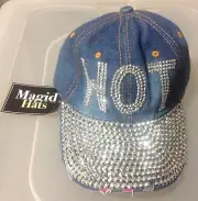 New Magid Hats Blue Denim Jean Bling HOT Baseball Cap Crystals Distressed.