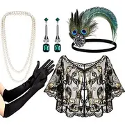 Retro Vintage 1920s The Great Gatsby Flapper Headband Accesories Set Shawls Flapper Girl Wedding Guest Feather Women's Halloween Carnival Masquerade Carnival P