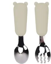 Toddler Fork and Spoon Set,Stainless Steel Forks and Spoons - Silicone Handle Tableware Kit, Eating Utensils, Reusable Kids Cutlery Set for Travel Camping