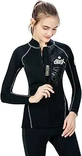 Women's and Men’s Wetsuit Jacket Premium Neoprene 2mm Long Sleeve Front Zip Wetsuit Top (Black, XL)