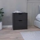 Black Double Drawer Nightstand (19"H) Bedside Table