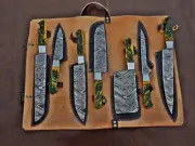 HANDMADE CHEF SET 7PCS D2 STEEL WITH TWIST PARTON EACHING WITH BEAUTIFUL COVER