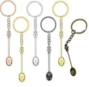 6 PCS Mini Spoon Keychain, Ai-OUMLEEF Metal Coke Spoon Mini Crown Spoon, Mini Spatula Little Spoon Pendant Necklace Key Ring Fill Small Bottle Salt Key Ring(6 Color)