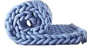 HHZY Luxury Chunky Knit Bed Blanket, Machine Washable, No Shed Soft Hand-Knitted Large Cozy Thick Yarn Sofa Throw for Home, Bedroom Decor,Blue,100X150CM
