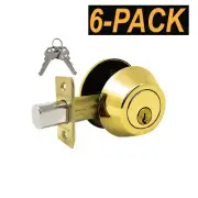 Lot of 6 - Grade 3 – Entry Door Deadbolt Keyed Alike Brass + 12 Keys GR3DB03