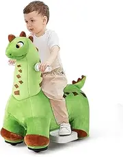 HONEY JOY 6V Dinosaur Ride on Toy for Kids, Battery Powered Electric Ride On Car with Music, Foot Pedal, Padded Seat, and PU Wheels, Dinosaur Riding Horse for Boys and Girls Over 3 Years Old