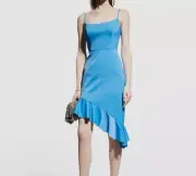 $195 Aidan by Aidan Mattox Women's Blue Asymmetric Ruffle-Hem Dress Size 2