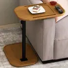 Adjustable Height C Shaped End Table Small Spaces Sofa Side Tray Natural Wood
