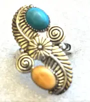 Natural Arizona sleeping beauty +orange Turquoise 2.10 CTW ring size 10 silver