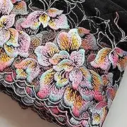 Lace Ribbon，Lace Trim， lace Ribbon Colorful Floral Embroidered 8.2" Super Wide Lace, Black Mesh Fabric 1 Yard Lace for Sewing Garment Accessories