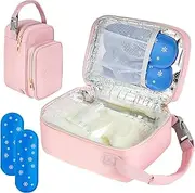 ZIOZERTT Breastmilk Cooler Travel bag with Ice Pack,Portable Breastmilk Cooler Bag with Buckle Handle,Insulated Breastmilk Storage Bag Cooler,Pink