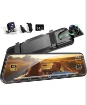 4K Rear View Mirror Camera, 10'' Mirror Dash Cam with 1080P Rear Camera, Dash64g