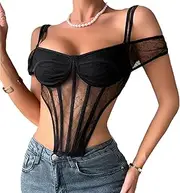 [GANKAS] Womens sexy corset tops Lace bustier bra Open Back Boned Corset black crop top women Going Out Party Crop Top