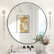 30 Inch round Mirror, Black Metal Frame Circle Mirror, Wall Mirror for Entryway,